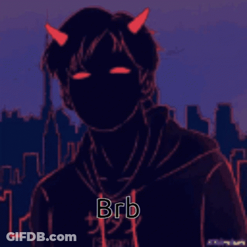 A Drawing Of A Person With Horns And The Word Brb On It GIF