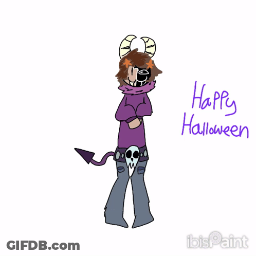 A Drawing Of A Person With Horns And The Words Happy Halloween On The Bottom GIF