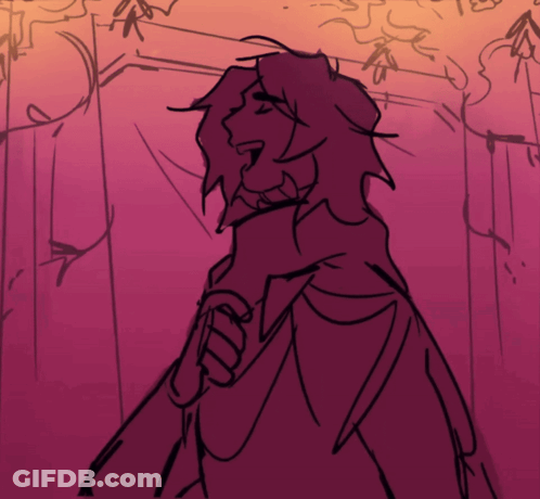 A Drawing Of A Person With Purple Hair And A Red Background GIF