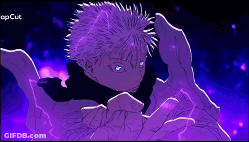 A Drawing Of A Person With Purple Hair And Blue Eyes GIF