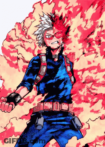 A Drawing Of A Person With Red And White Hair And A Blue Shirt GIF
