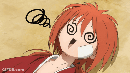 A Drawing Of A Person With Red Hair And A Swirl Around Their Eyes GIF