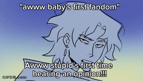 A Drawing Of A Person With The Words " Awww Baby 'S First Fandom " On It GIF