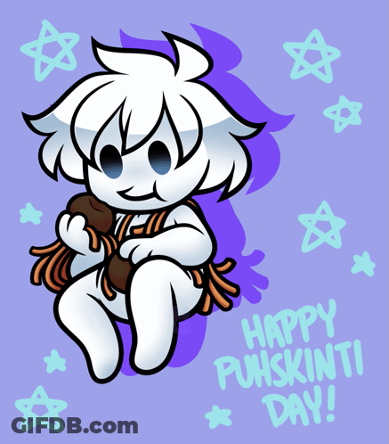 A Drawing Of A Person With The Words Happy Puhskinte Day Written On It GIF