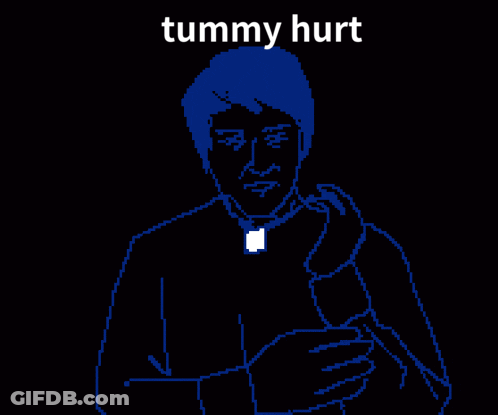 A Drawing Of A Person With The Words Tummy Hurt On It GIF