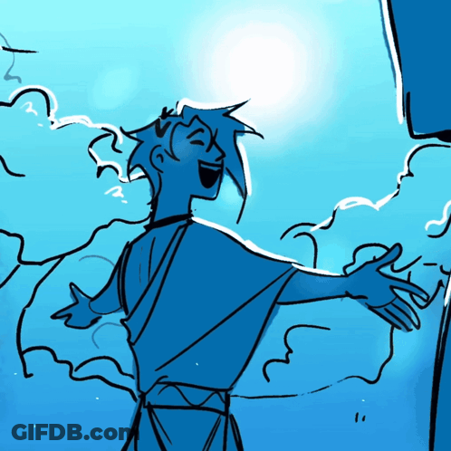 A Drawing Of A Person With Their Arms Outstretched In Front Of A Blue Sky GIF