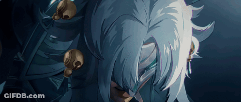 A Drawing Of A Person With White Hair And Skulls Around Their Ears GIF