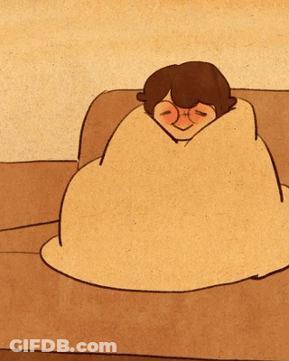 A Drawing Of A Person Wrapped In A Blanket On A Couch GIF