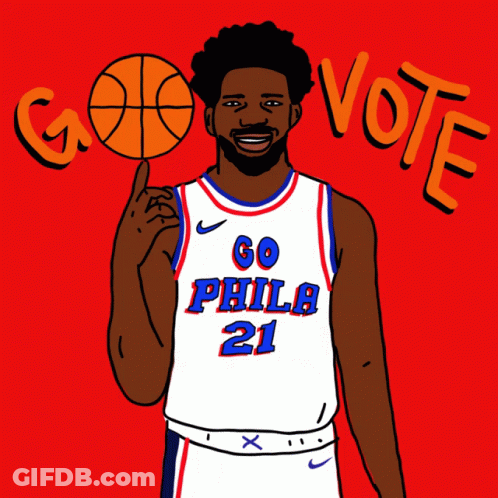 A Drawing Of A Philadelphia Basketball Player Holding A Ball GIF