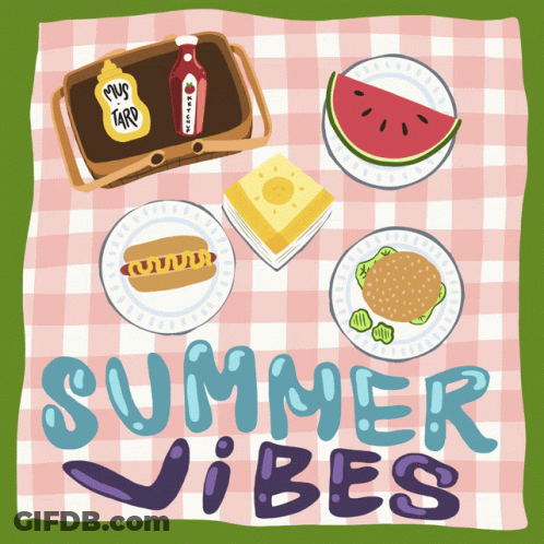 A Drawing Of A Picnic With The Words Summer Vibes On It GIF