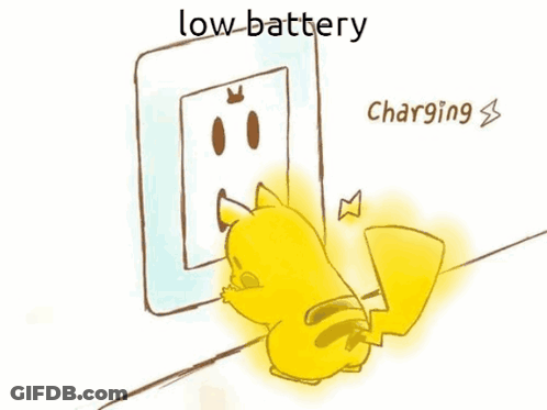 A Drawing Of A Pikachu Being Charged With A Low Battery . GIF