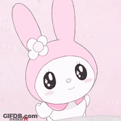 A Drawing Of A Pink Bunny With A Flower On It GIF