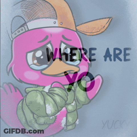 A Drawing Of A Pink Duck With The Words " Where Are You " GIF