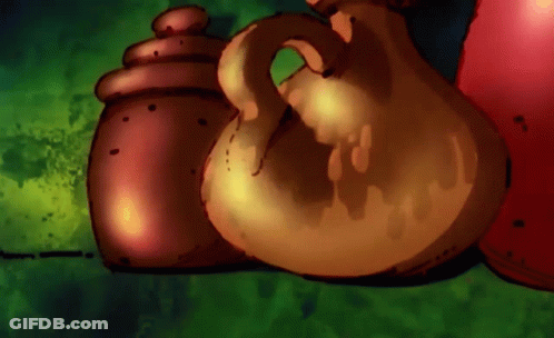 A Drawing Of A Pitcher And A Jar With A Green Background GIF
