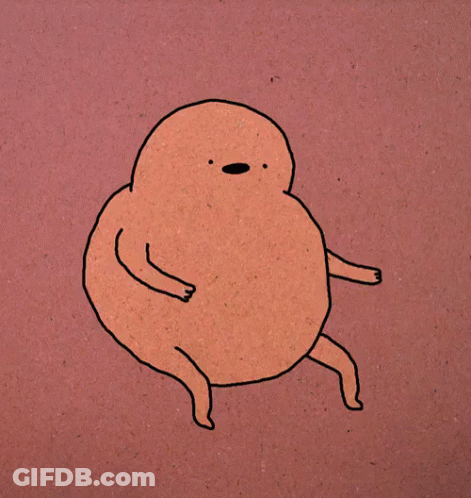 A Drawing Of A Potato With Legs And Arms On A Pink Background GIF