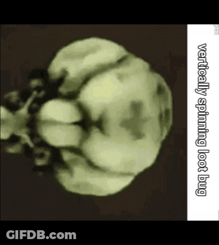 A Drawing Of A Pumpkin With The Words Vertically Spinning Loot Bug Below It GIF