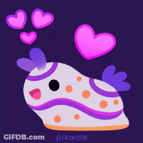 A Drawing Of A Purple And White Squid With Pink Hearts Coming Out Of It GIF