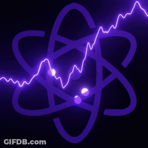 A Drawing Of A Purple Atom With Glowing Lines Around It GIF