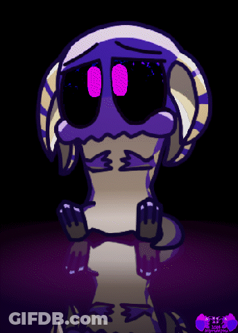 A Drawing Of A Purple Monster With A Black Background And A Purple Reflection GIF