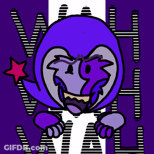 A Drawing Of A Purple Monster With A Red Star And The Letters V And H In The Background GIF