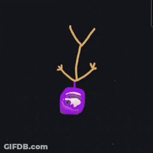 A Drawing Of A Purple Object With A Yellow Stick Sticking Out Of It On A Black Background . GIF
