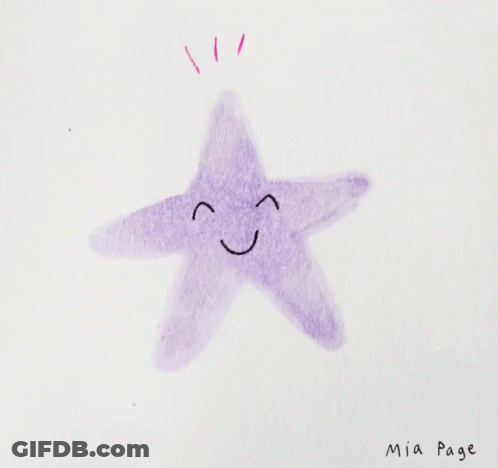 A Drawing Of A Purple Starfish With A Smiling Face And Mia Page Written Below It GIF