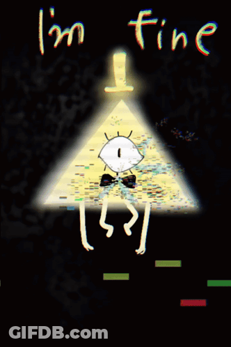 A Drawing Of A Pyramid With An Eye And The Words " I 'M Fine " GIF