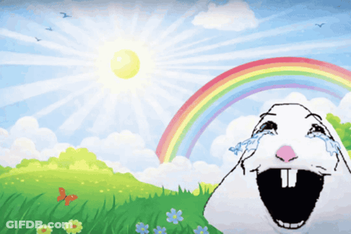 A Drawing Of A Rabbit With A Rainbow In The Background GIF
