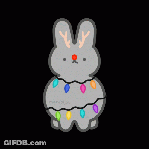 A Drawing Of A Rabbit With Antlers And Christmas Lights On It By Marsbijou GIF