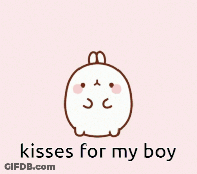 A Drawing Of A Rabbit With Hearts On Its Head And The Words Kisses For My Boy Below It GIF