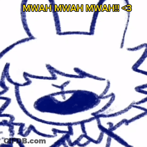 A Drawing Of A Rabbit With The Words Mwah Mwah Mwah GIF
