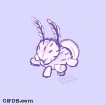 A Drawing Of A Rabbit With Wings On A Purple Background . GIF