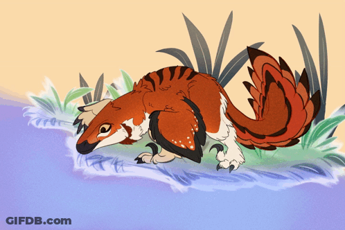 A Drawing Of A Red And White Animal With A Long Tail Standing In The Grass GIF