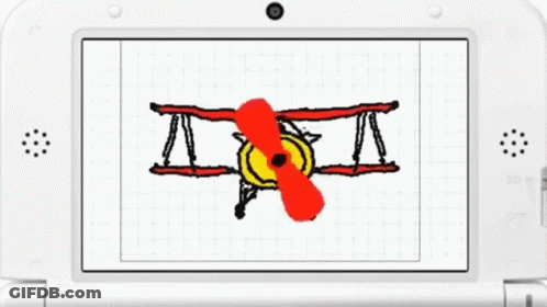 A Drawing Of A Red And Yellow Airplane Is On A White Screen GIF
