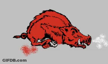 A Drawing Of A Red Boar Running With A Gray Background GIF