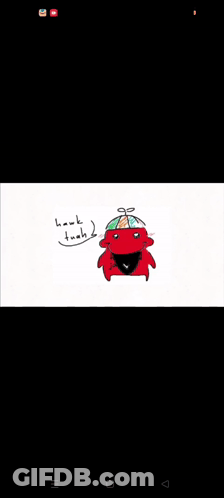 A Drawing Of A Red Cartoon Character With A Colorful Hat And The Words " Awk Tuah " GIF