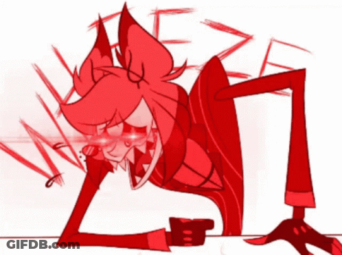 A Drawing Of A Red Cartoon Character With Glowing Red Eyes GIF