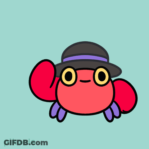 A Drawing Of A Red Crab With Yellow Eyes And A Purple Tail By Pikaole GIF