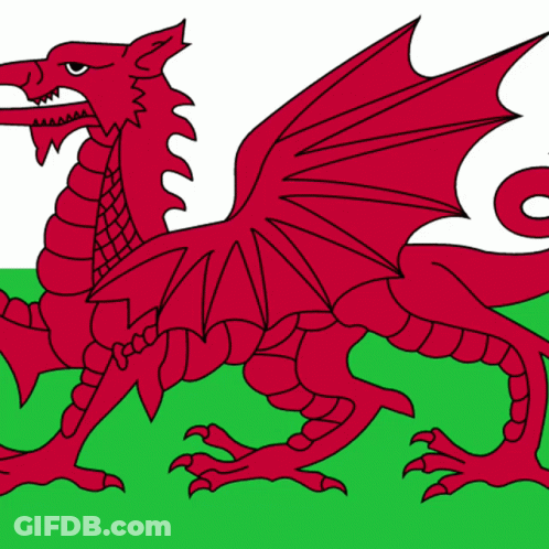 A Drawing Of A Red Dragon On A Green Background GIF