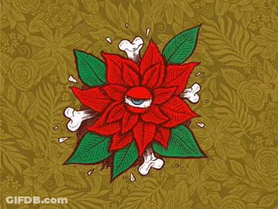 A Drawing Of A Red Flower With A Blue Eye In The Center GIF