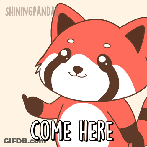 A Drawing Of A Red Panda With The Words Come Here Below It GIF