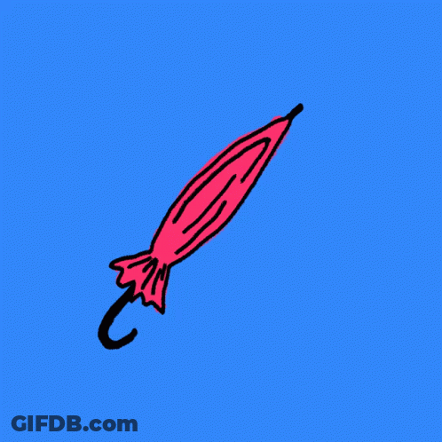 A Drawing Of A Red Umbrella Against A Blue Background GIF
