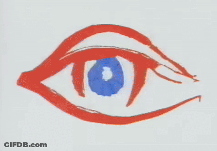 A Drawing Of A Red White And Blue Eye With A Blue Pupil GIF
