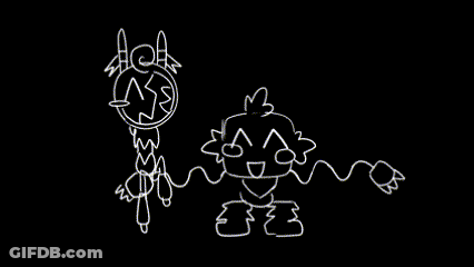 A Drawing Of A Robot And A Cartoon Character On A Black Background GIF
