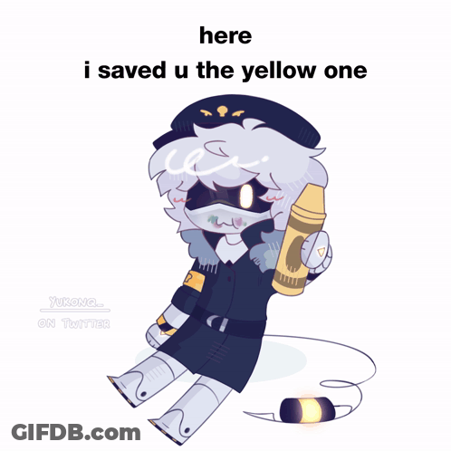 A Drawing Of A Robot Holding A Yellow Crayon With The Words Here I Saved U The Yellow One On The Bottom GIF