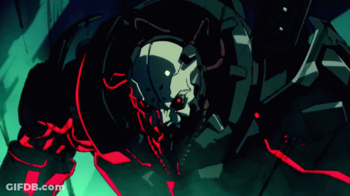 A Drawing Of A Robot With A Skull On It 'S Head GIF