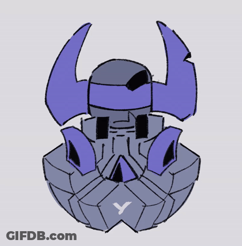 A Drawing Of A Robot With Purple Horns And The Letter Y GIF