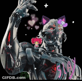 A Drawing Of A Robot With The Word Slay Below It GIF