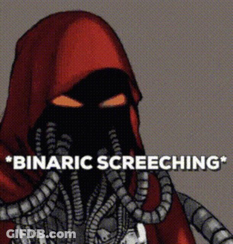 A Drawing Of A Robot With The Words " Binaric Screeching " Above Him GIF