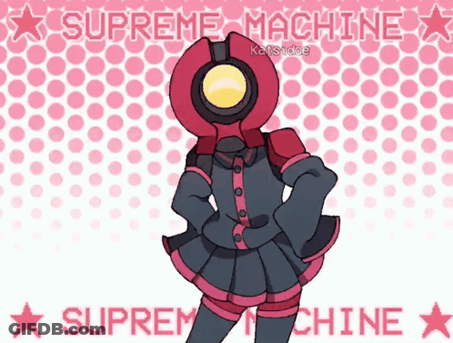 A Drawing Of A Robot With The Words Supreme Machine On The Bottom GIF